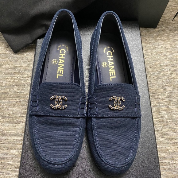 Navy Chanel Mocassins-Loafers Size 36.5 (US 6) - Picture 1 of 8